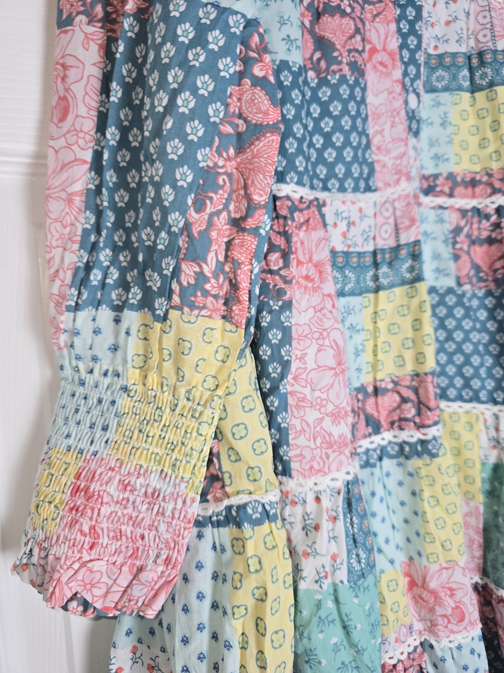 Simply Southern Patchwork Tiered Button-Front Dress in Multicolor Size Small - Picture 3 of 10